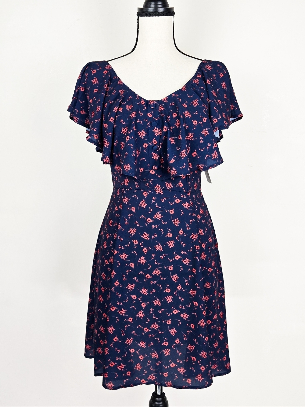 NWT Wishlist Flutter Sleeve Fit and Flare Navy Floral Mini Dress